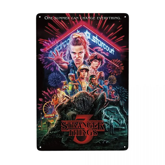 Placas Metálicas Vintage Stranger Things – Decoração Retro